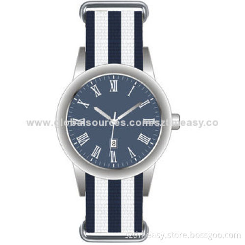Fashion watch with alloy case and nylon band hot sale in European Market